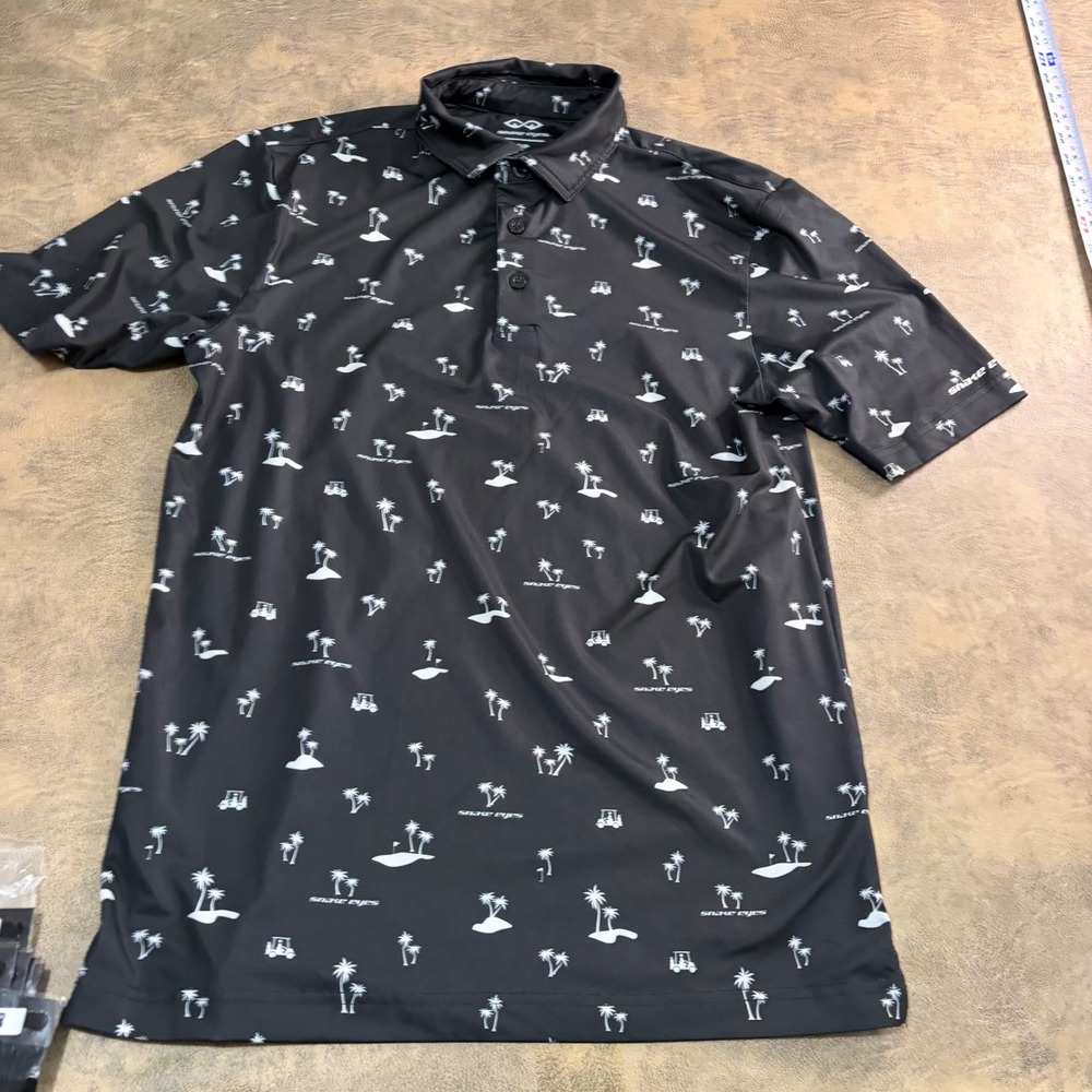 Snake Eyes Polo Shirtβ Mens Small Black Tropical Palm Tree Golf Cart Performance